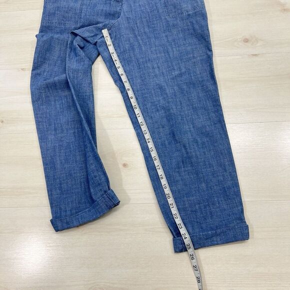 Talbots Ankle Pants Roll Tab Women 12 Blue Chambray Casual Elastic Back Comfort - Picture 8 of 12